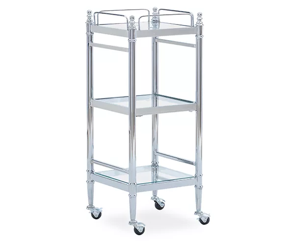 Hawkins Chrome & Glass 3-Shelf Rolling Cart