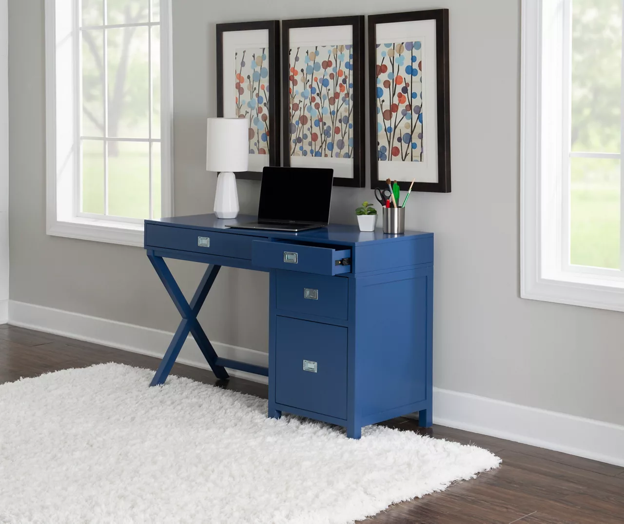 Kari Royal Blue 4-Drawer Office Desk - Image 3