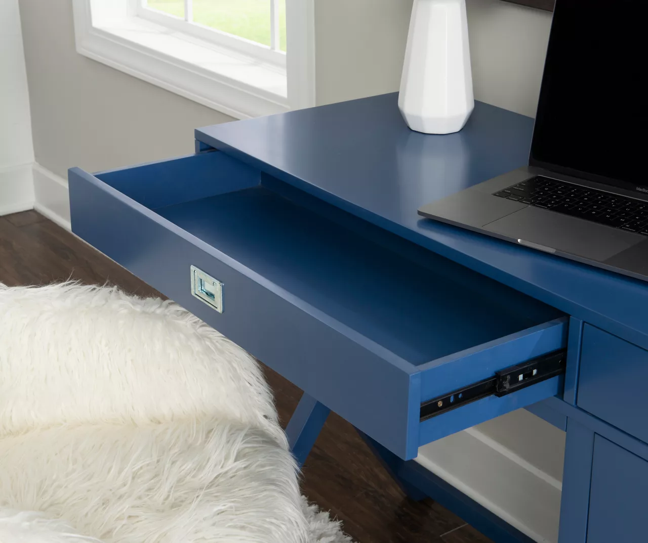 Kari Royal Blue 4-Drawer Office Desk - Image 4