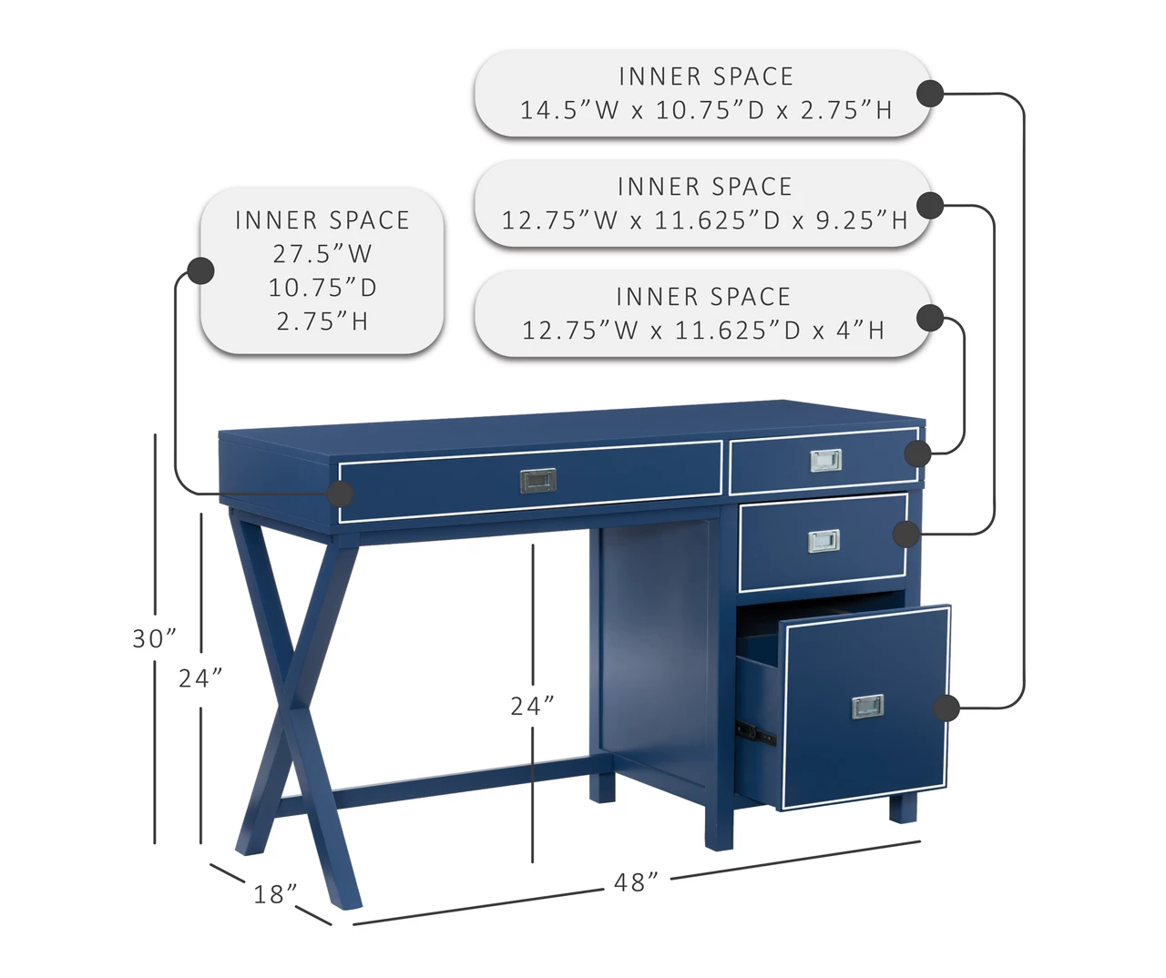 Kari Royal Blue 4-Drawer Office Desk - Image 11