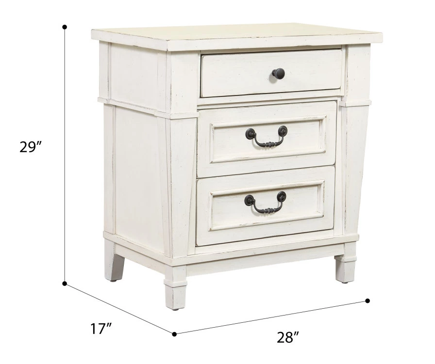 Kali Weathered White 3-Drawer Nightstand - Image 3