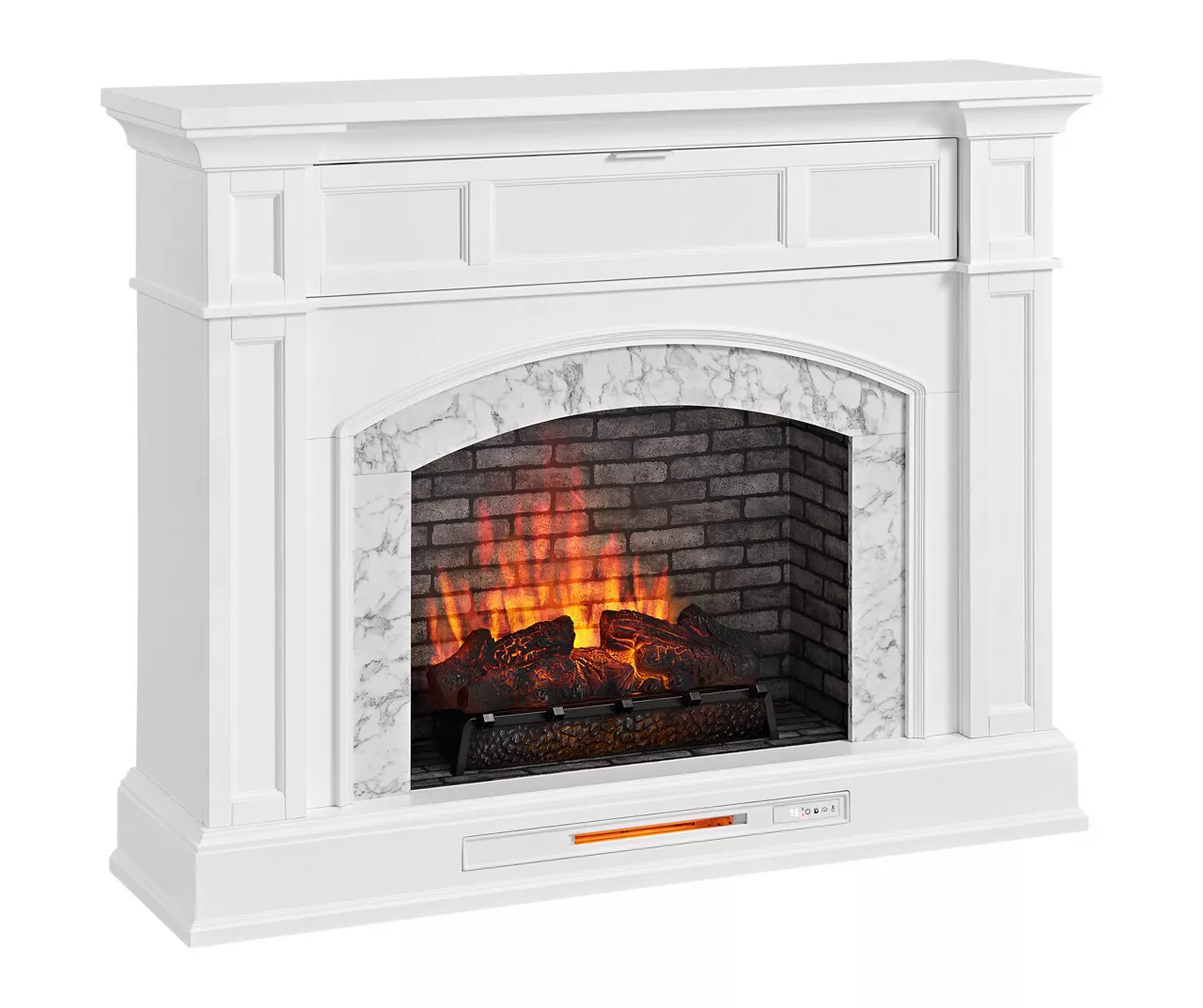 62" White Marble Grand Electric Fireplace Console - Image 6