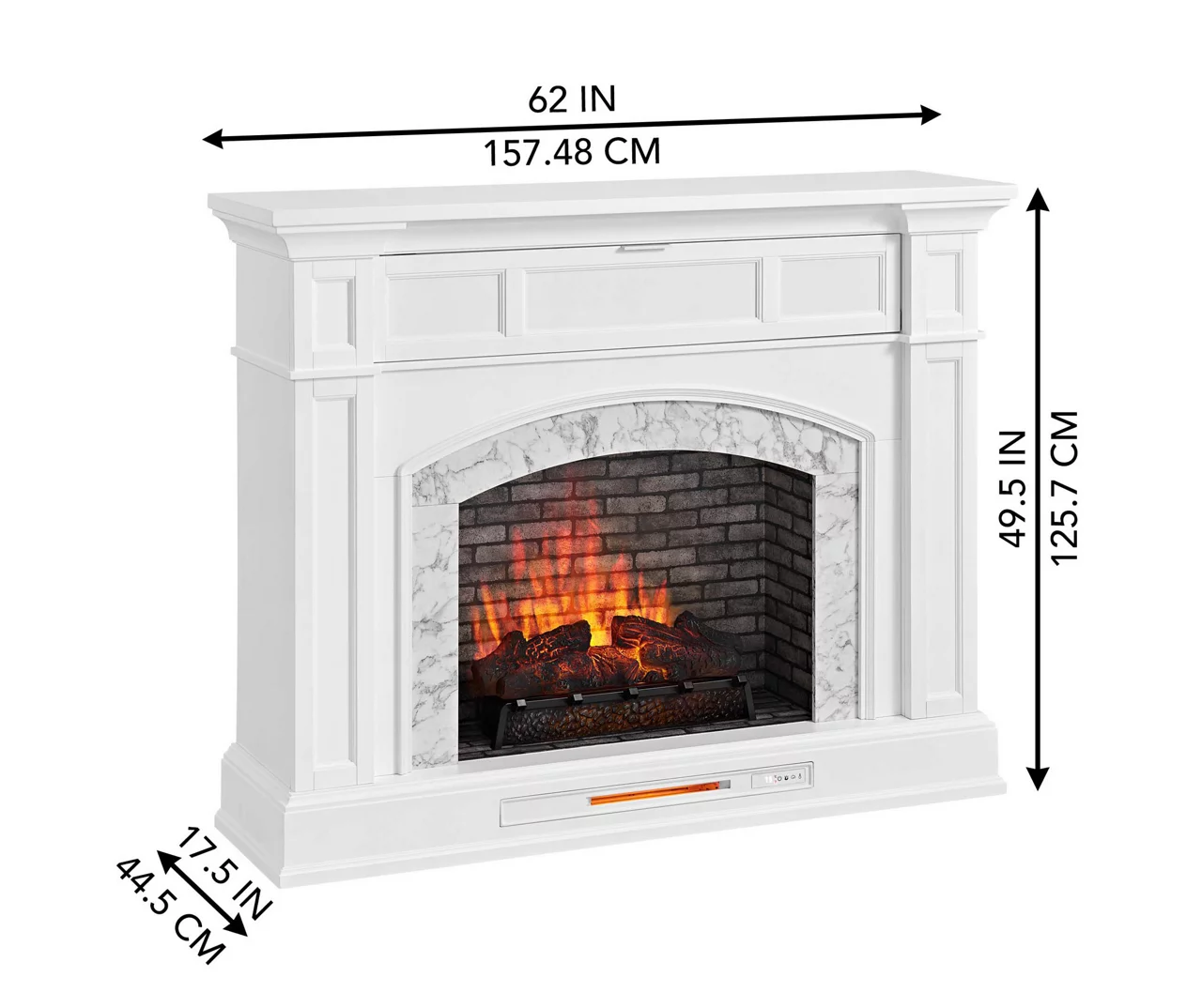 62" White Marble Grand Electric Fireplace Console - Image 12
