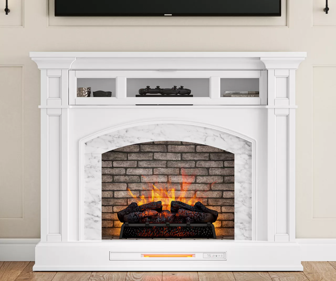 62" White Marble Grand Electric Fireplace Console - Image 2