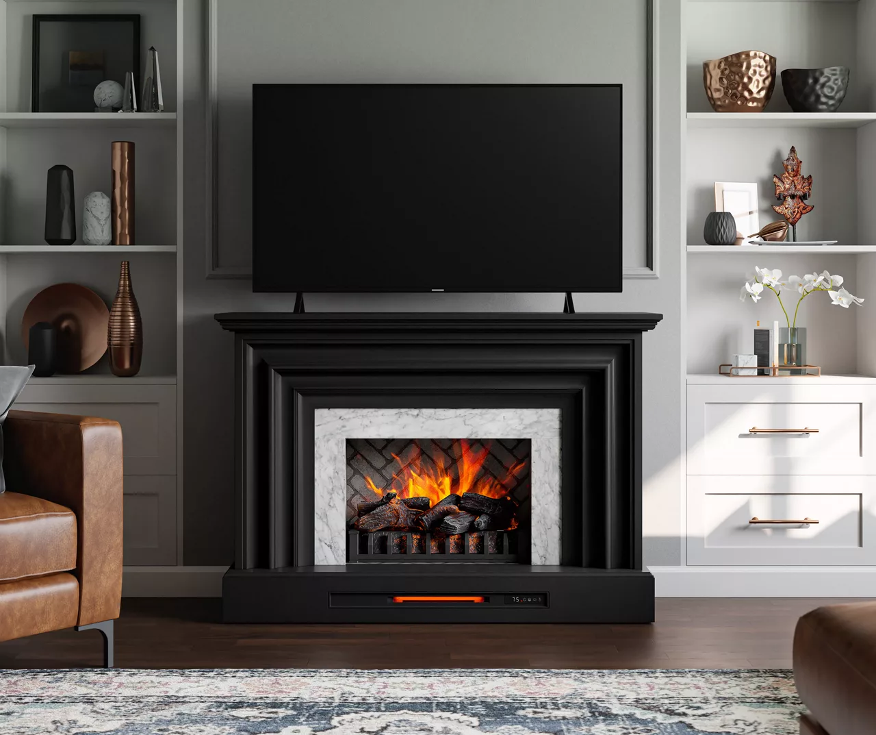 53.5" Black Petite Grand Electric Fireplace Console - Image 3