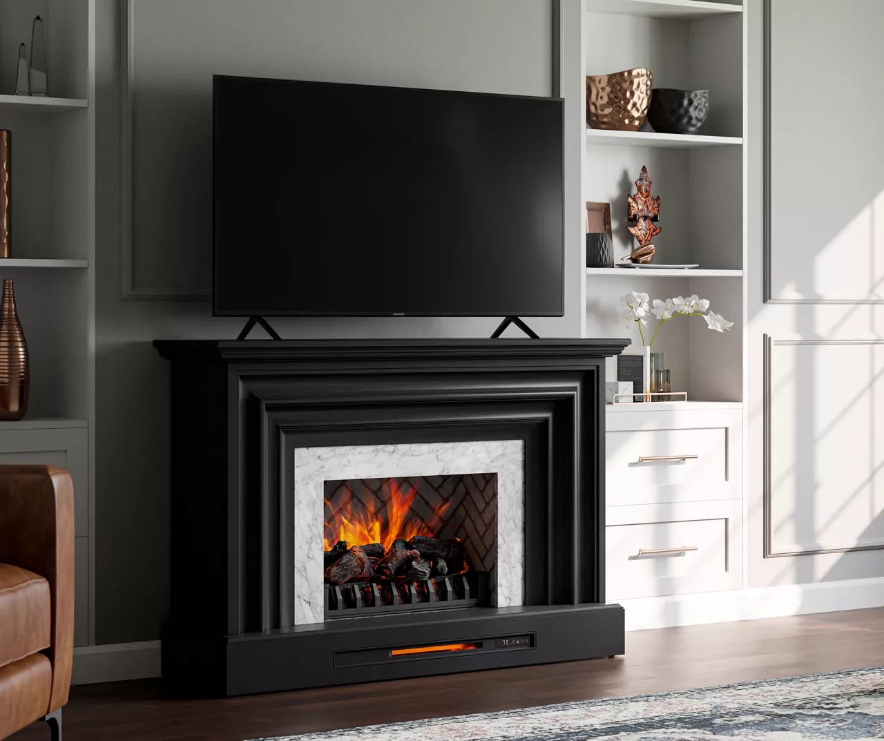 53.5" Black Petite Grand Electric Fireplace Console - Image 4