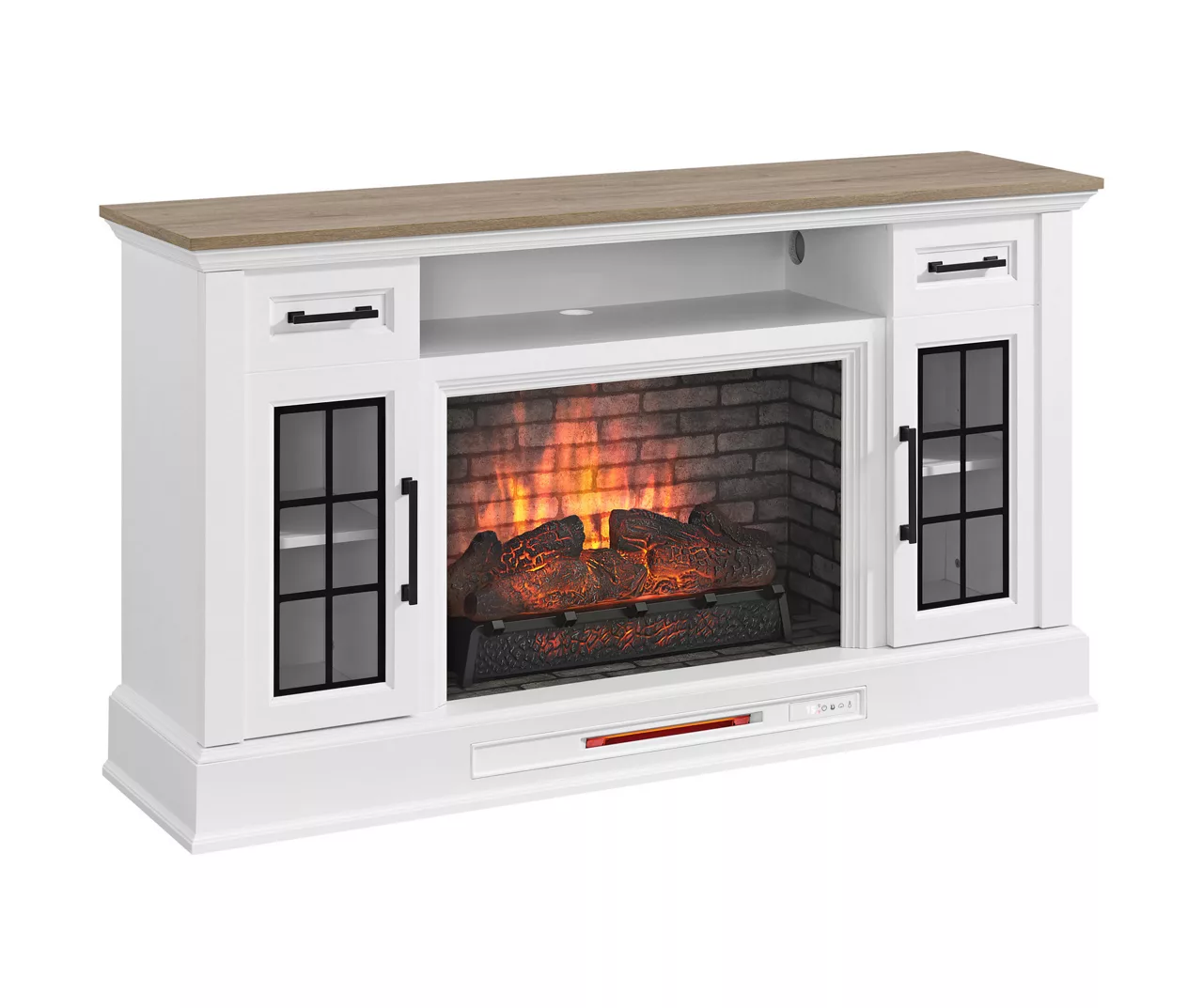 60" White 2-Door Electric Fireplace Console - Image 7