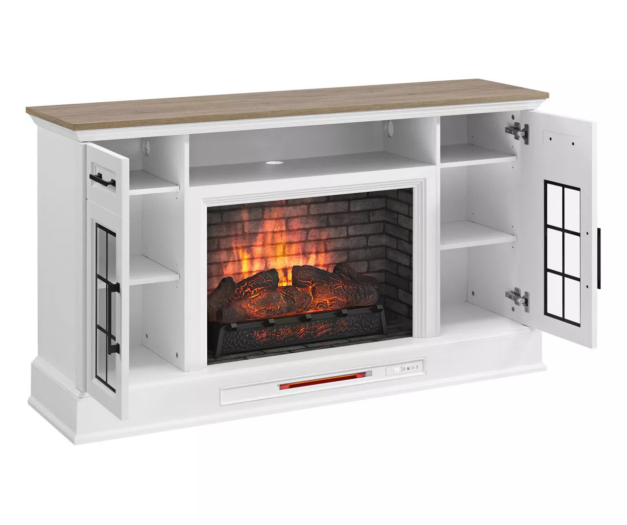 60" White 2-Door Electric Fireplace Console - Image 8