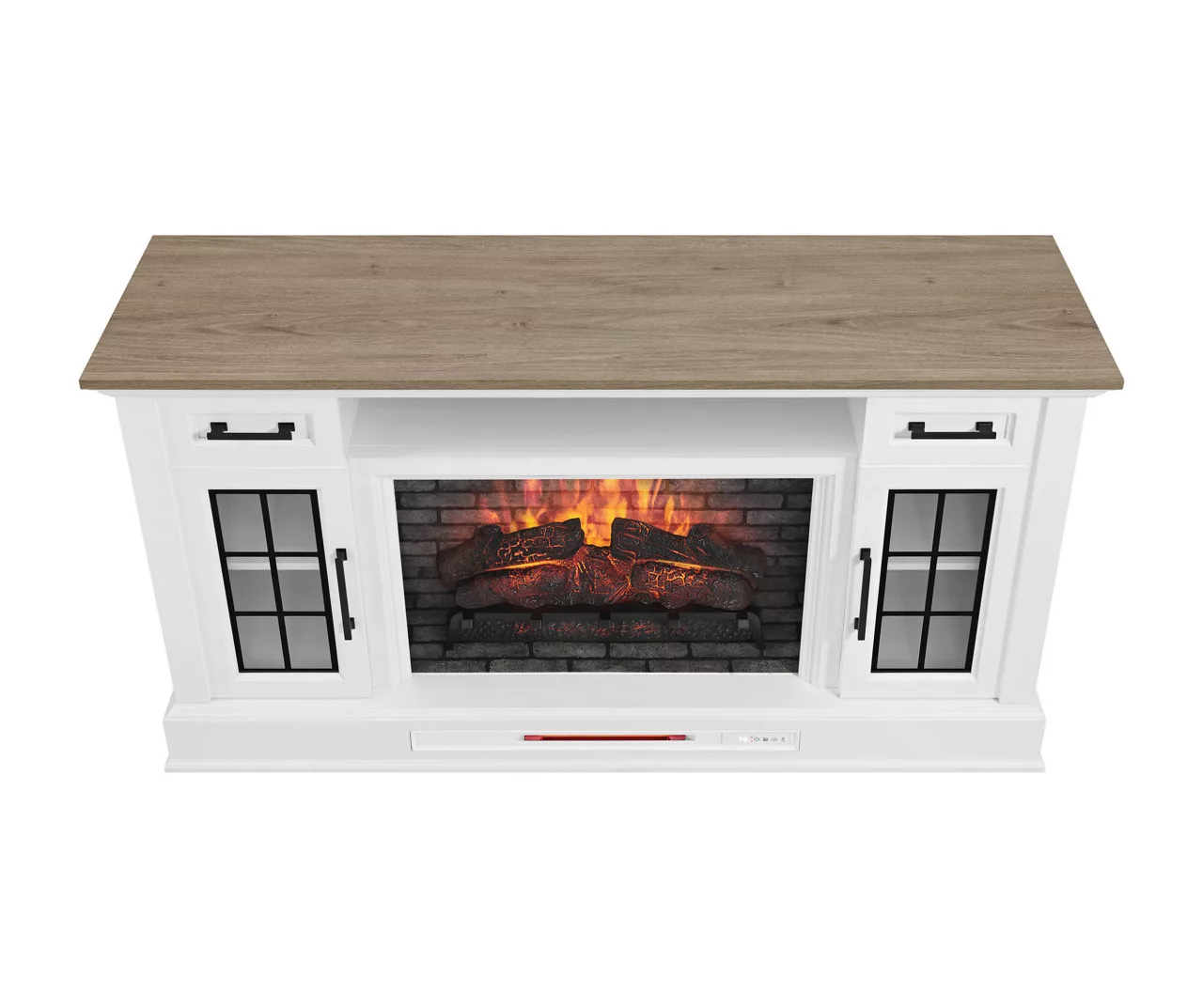 60" White 2-Door Electric Fireplace Console - Image 9