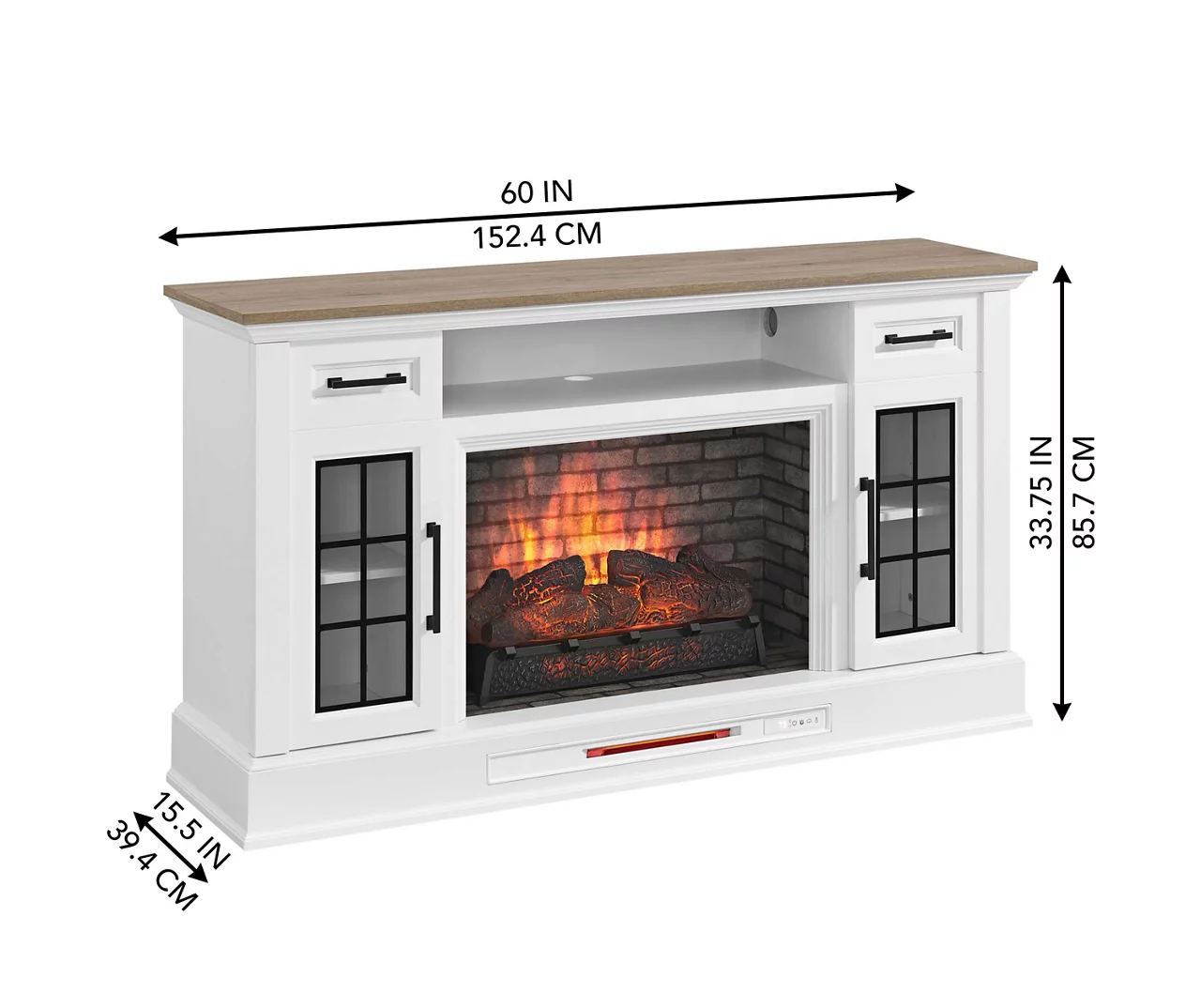 60" White 2-Door Electric Fireplace Console - Image 12