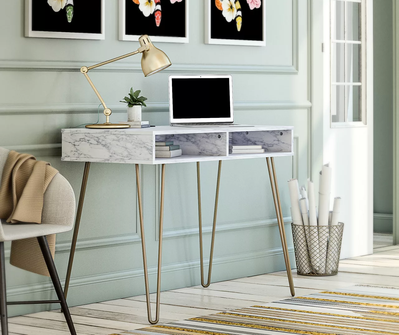 Novogratz Athena Faux Marble 2-Cubby Computer Desk - Image 11