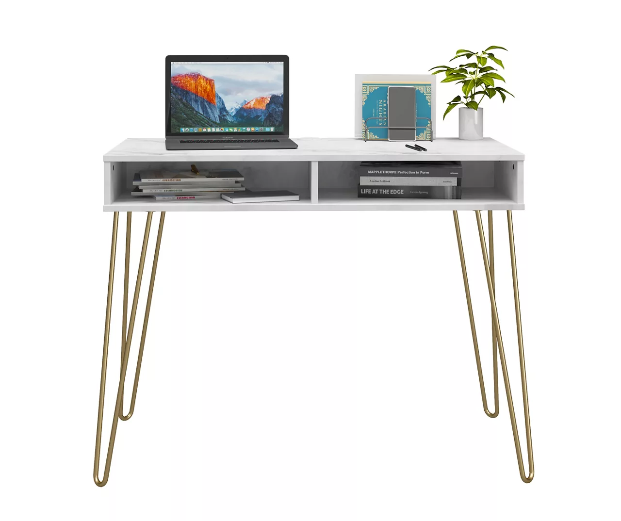 Novogratz Athena Faux Marble 2-Cubby Computer Desk - Image 9