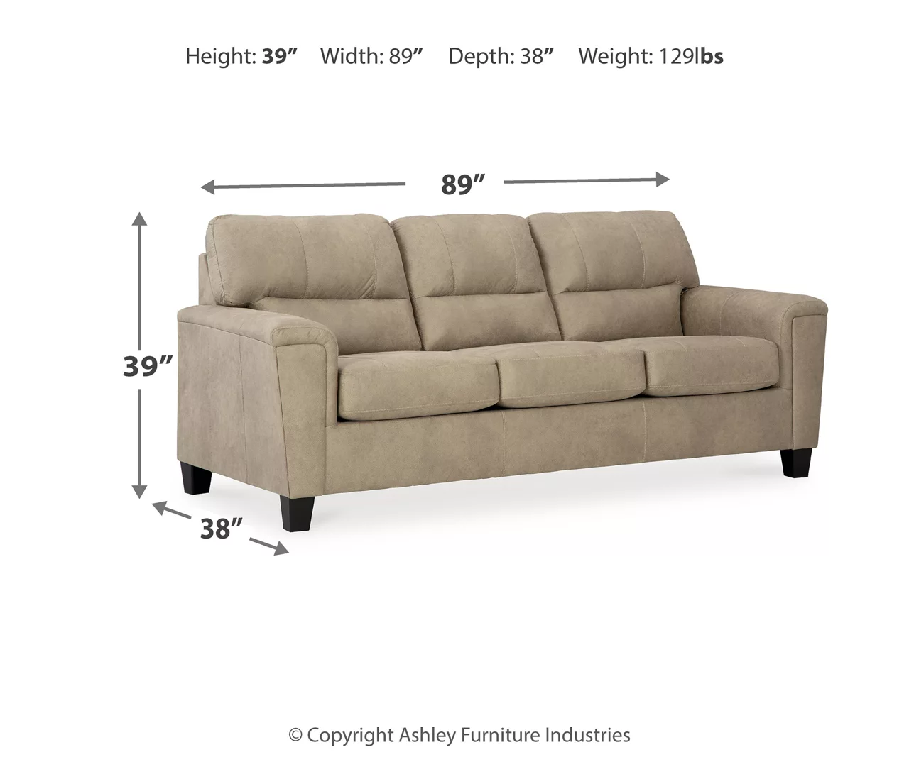 Tishen Pebble Sand Faux Leather Sofa - Image 7